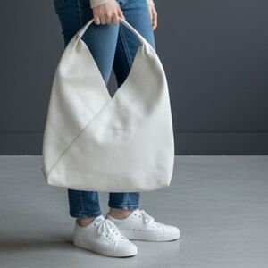 Shiraleah White Pebbled Leather Shoulder Bag with Gold Hardware